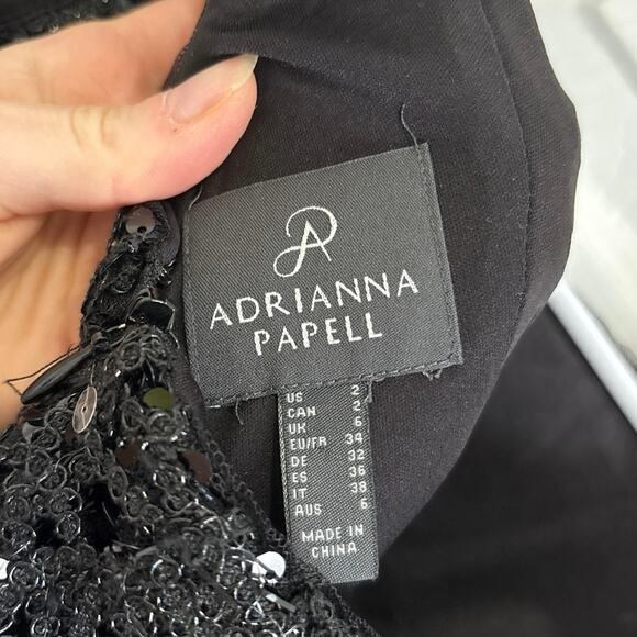 Adrianna Papell Black Sequin Cap Sleeve Mini Sheath Evening Dress Size 2 - Picture 9 of 12